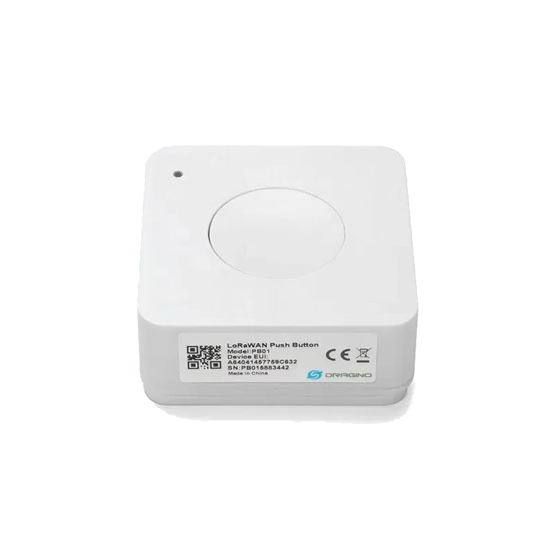 Bouton poussoir LoRaWAN Dragino PB01 blanc pour demande de service, vue de face