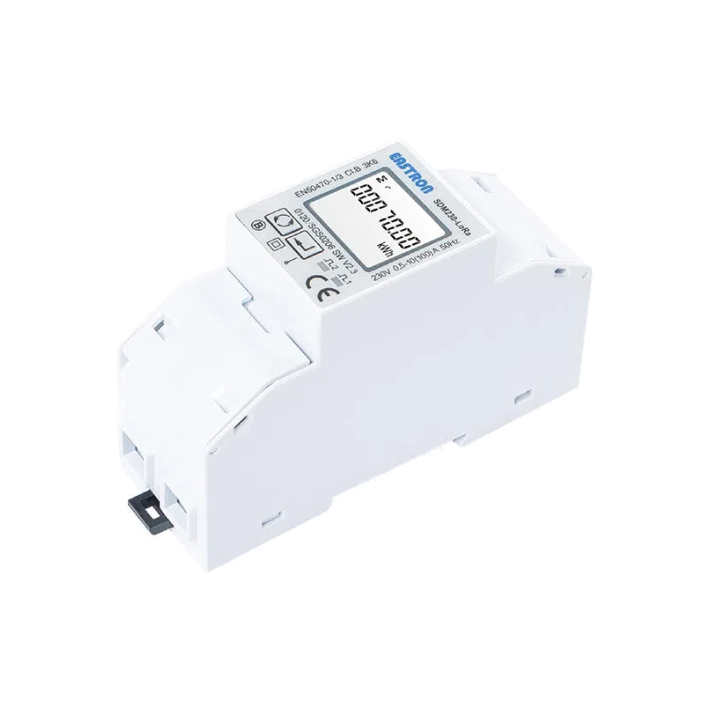 Compteur monophasé LoRaWAN Eastron SDM230 certifié MID sur rail DIN, vue de trois quarts