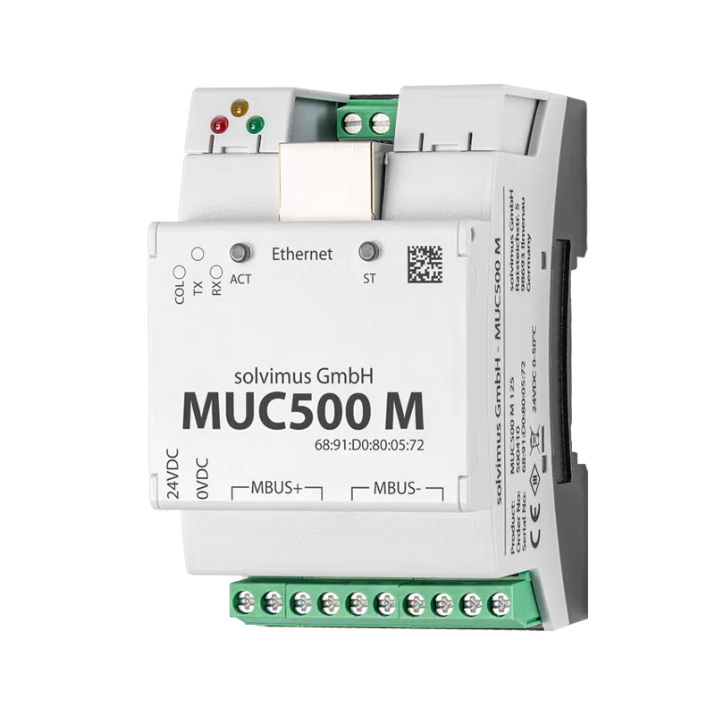 Passerelle M-Bus Solvimus MUC500 M au format rail DIN 3 modules, vue de face