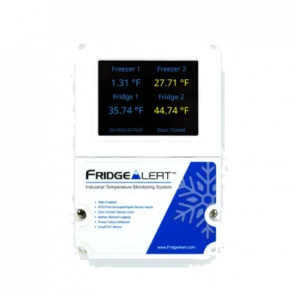Moniteur de température ControlByWEB FridgeAlert FA100 avec écran tactile, vue de face