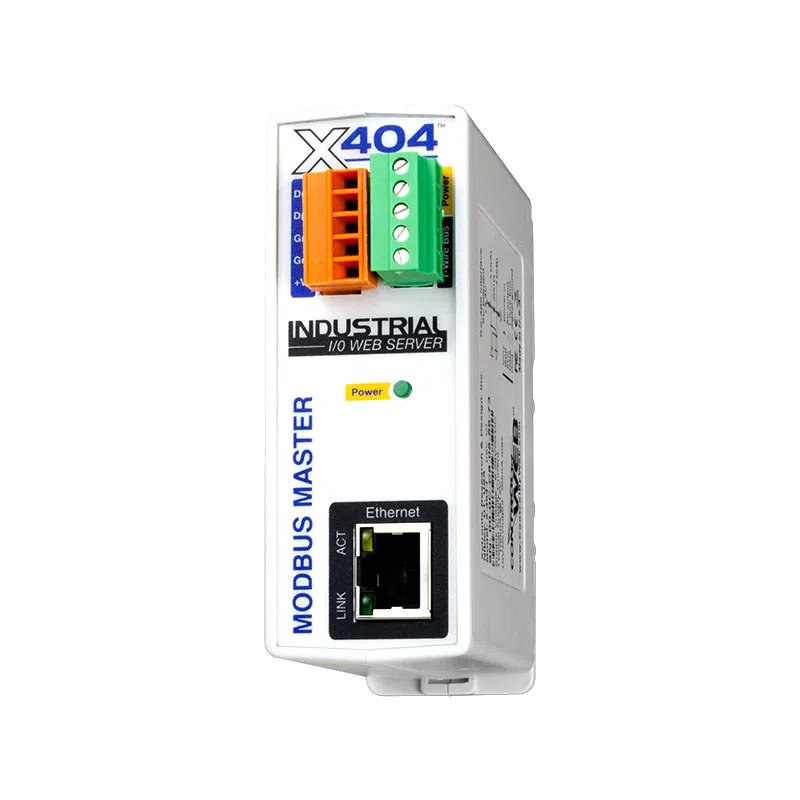 Contrôleur maître Modbus RS-485 ControlByWEB X-404 avec bus 1-Wire, vue de face