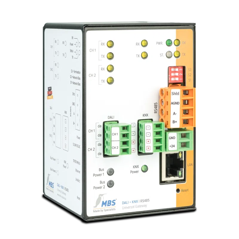 Passerelle MBS Triple-X KNX et DALI vers BACnet et Modbus pour rail DIN