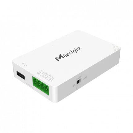 Convertisseur Modbus RS485 vers LoRaWAN Milesight UC100 compact blanc, vue de face
