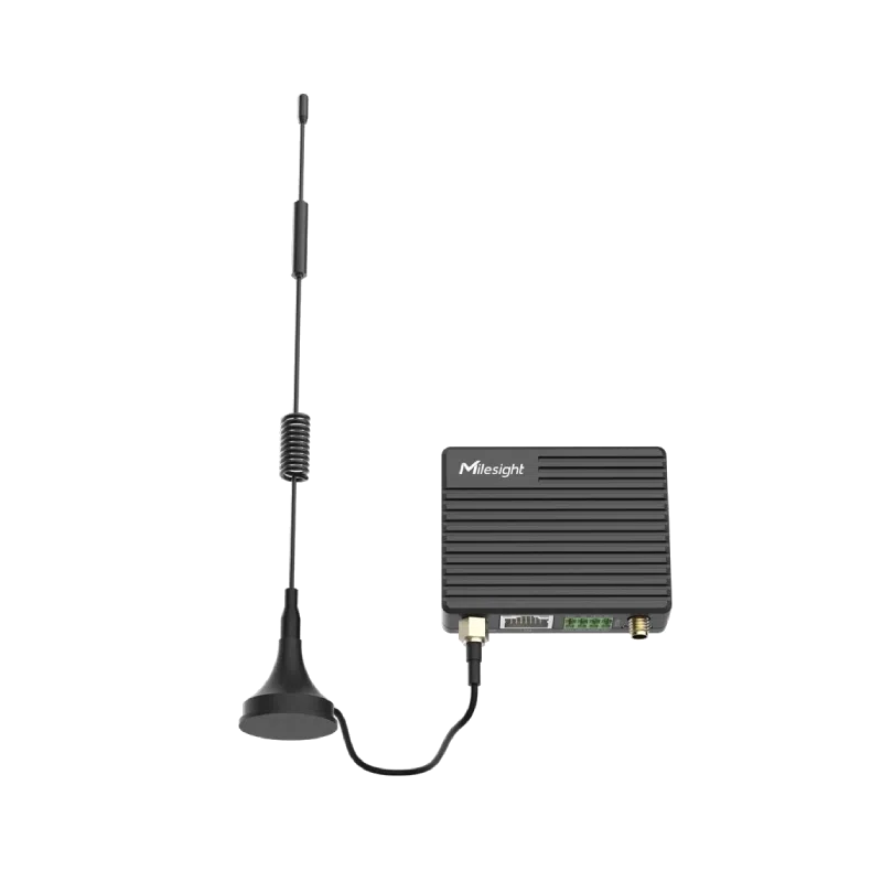 Routeur 4G compact Milesight UR41L en boîtier métal noir, vue de face