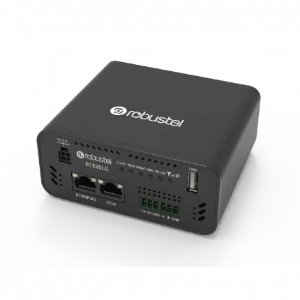 Passerelle LoRaWAN 4G Robustel R1520LG avec deux ports Ethernet, vue de trois quarts