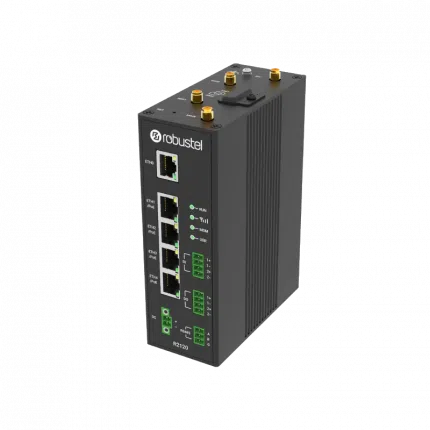 Routeur cellulaire industriel Robustel R2120 en boîtier aluminium avec quatre ports PoE