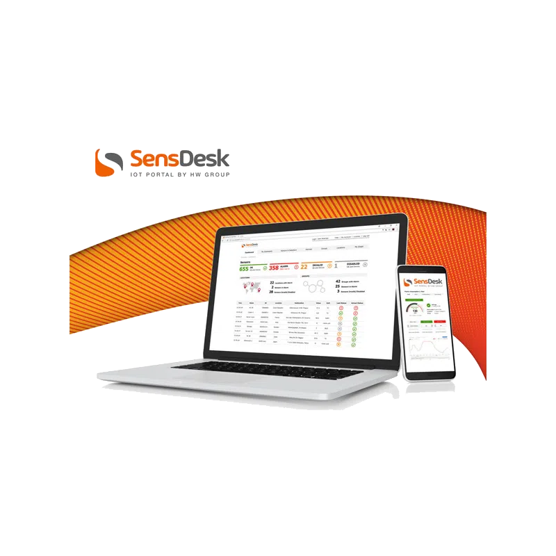 Logiciel de supervision HWgroup SensDesk, tableau de bord des capteurs et alarmes
