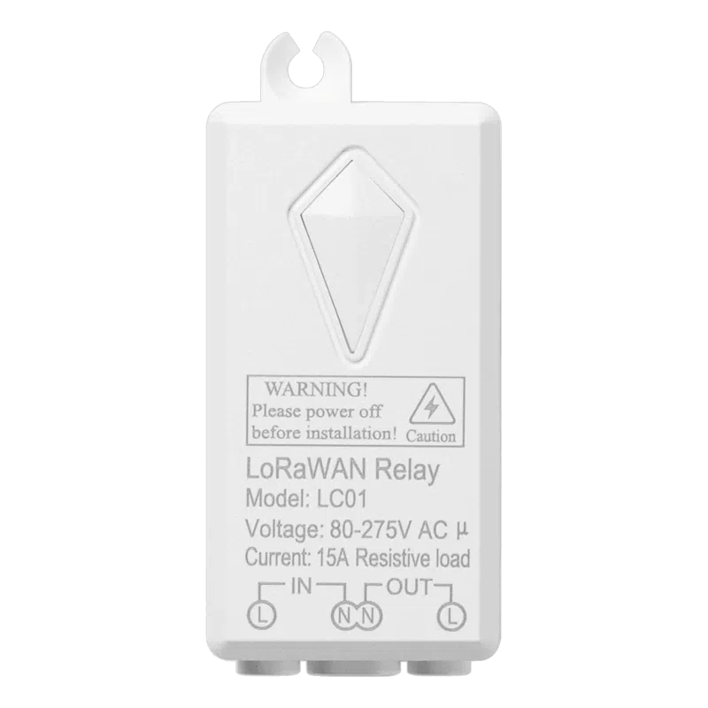 Dragino LC01 – Relais LoRaWAN Classe C, supporte jusqu'à 15A Relais LoRaWAN classe C Dragino LC01 15 A, boîtier ignifuge vue de face