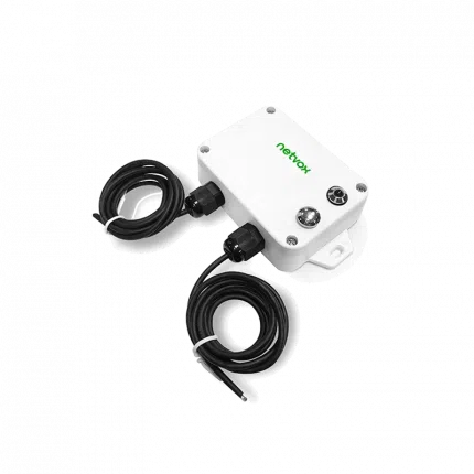 Compteur d'impulsions LoRaWAN Netvox R718H2 avec ses deux câbles d'entrée