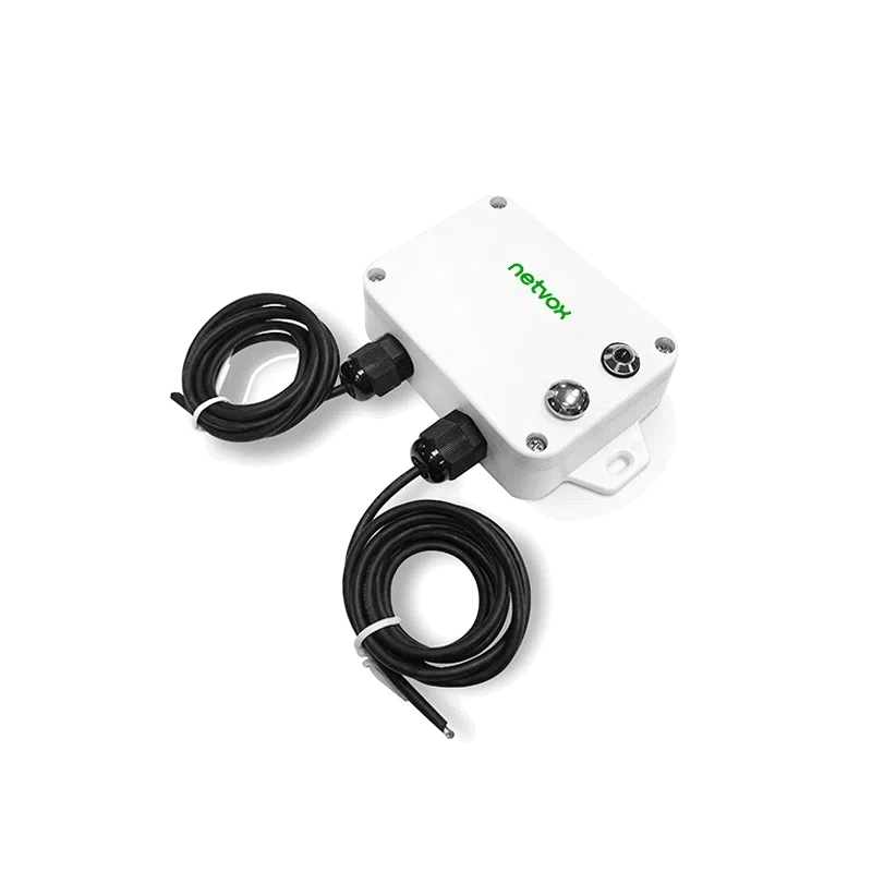 Netvox R718H2 – Interface sans fil LoRaWAN à 2 entrées impulsionnelles Compteur d'impulsions LoRaWAN Netvox R718H2 avec ses deux câbles d'entrée
