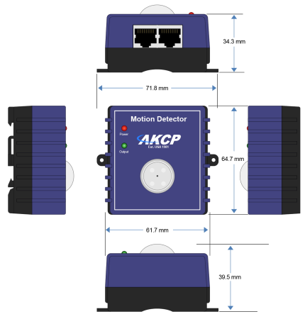 Plan coté du détecteur de mouvement PIR AKCP MD00 avec dimensions