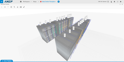 Plan 3D d'une salle de baies informatiques dans le logiciel DCIM AKCP Quicklime