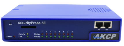 Boîtier de supervision IP AKCP securityProbe 5E, face avant avec 8 ports capteurs