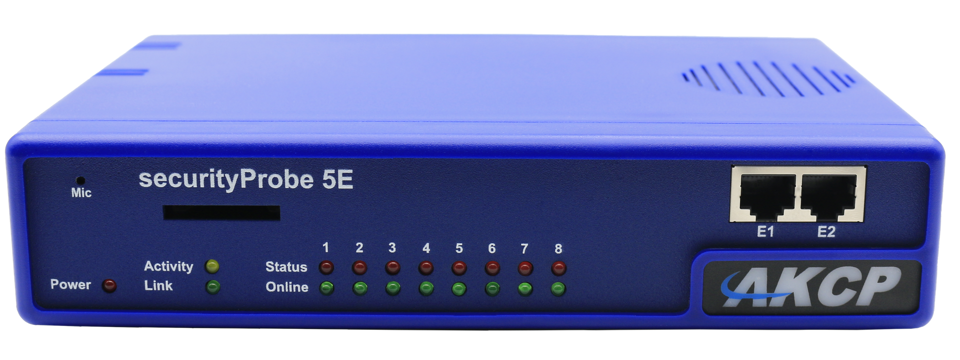 Boîtier de supervision IP AKCP securityProbe 5E, face avant avec 8 ports capteurs Boîtier de supervision IP AKCP securityProbe 5E, face avant avec 8 ports capteurs