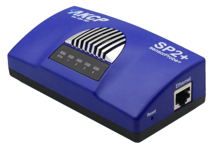 Boîtier de supervision IP AKCP sensorProbe2+ avec ses quatre LED de ports capteurs