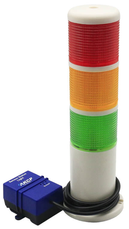 Voyant d'état AKCP SSL, colonne rouge orange verte avec boîtier d'interface bleu
