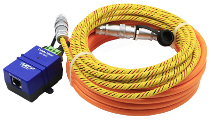 Détecteur de fuite AKCP V2LWSC10 avec module bleu et corde de détection jaune