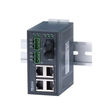 Switch Ethernet industriel ATOP EH2005 avec port fibre ST, vue de face