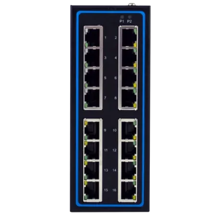 Switch industriel ATOP EH2316-2G 16 ports RJ45 en boîtier IP30, vue de face