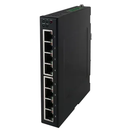 Switch Ethernet industriel slim ATOP EH3408 huit ports, vue de trois quarts