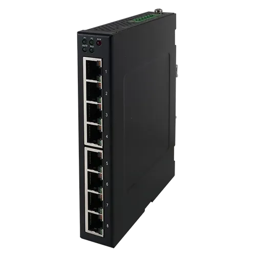 Switch Ethernet industriel slim ATOP EH3408 huit ports, vue de trois quarts Switch Ethernet industriel slim ATOP EH3408 huit ports, vue de trois quarts
