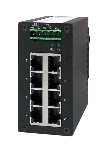 Switch Gigabit industriel ATOP EHG2308 8 ports en boîtier aluminium, vue de face
