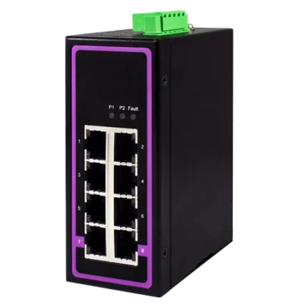 ATOP EHG2408 switch Ethernet MACsec boîtier aluminium rail DIN, vue de trois quarts