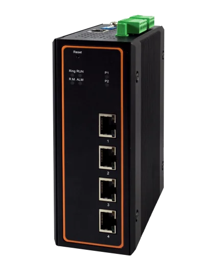 Switch PoE industriel manageable ATOP EHG7504 à quatre ports RJ45 Gigabit, vue de face