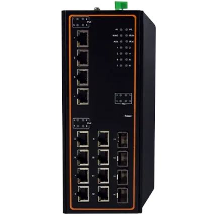 ATOP EHG7516 switch manageable 16 ports avec ports PoE et SFP, vue de face