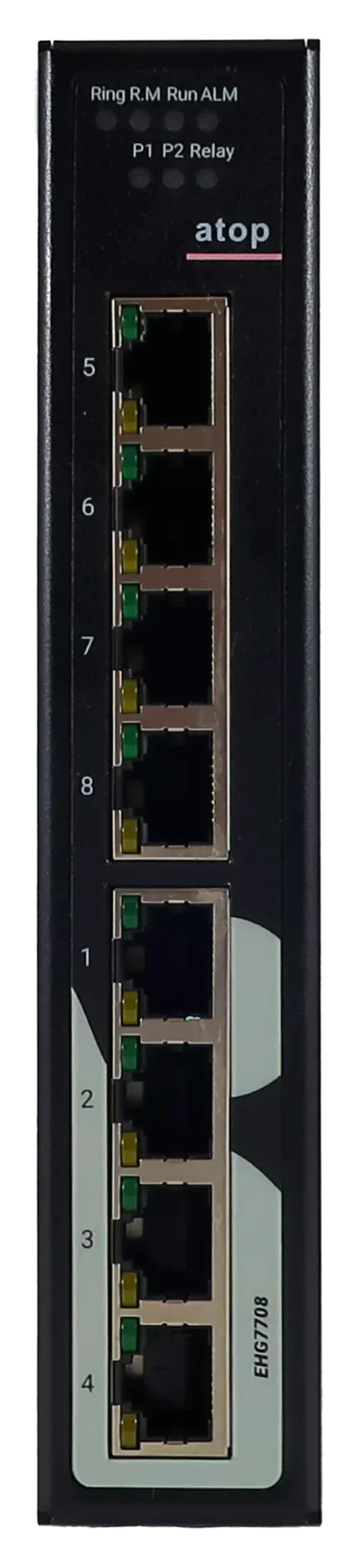 Switch PoE industriel manageable ATOP EHG7708 huit ports RJ45 Gigabit, vue de face