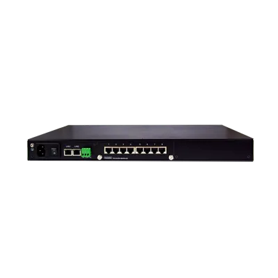 Face arrière de la passerelle Modbus ATOP MB5908 avec huit ports série RJ45