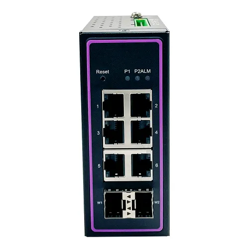 Switch NAT industriel ATOP NSG3308-2SFP six ports RJ45 et deux SFP, vue de face Switch NAT industriel ATOP NSG3308-2SFP six ports RJ45 et deux SFP, vue de face