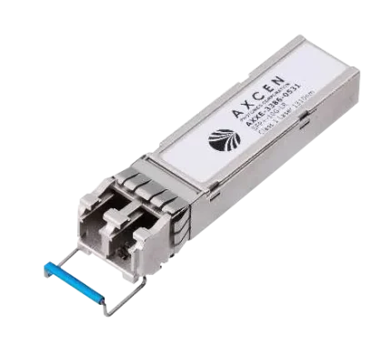 Module SFP+ fibre monomode ATOP AXXE-3386 pour switch industriel, vue de profil