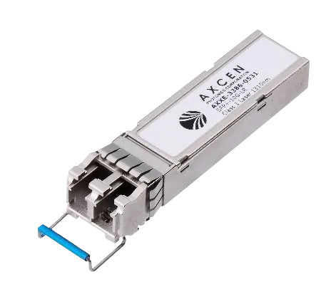 Module SFP+ fibre monomode ATOP AXXE-3386 pour switch industriel, vue de profil Module SFP+ fibre monomode ATOP AXXE-3386 pour switch industriel, vue de profil