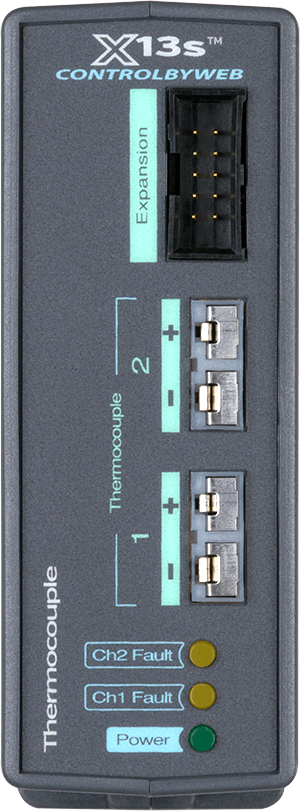 Module thermocouple ControlByWEB X-13s, face avant avec deux prises type K