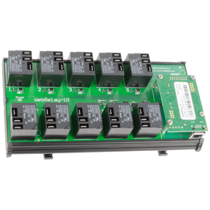 Relais IP ControlByWEB WebRelay-10 Plus à 10 relais, vue de trois quarts
