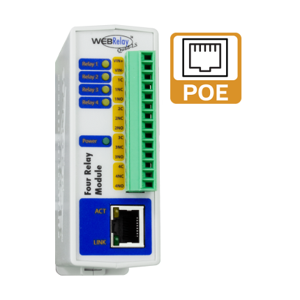Relais IP 4 voies ControlByWEB WebRelay-Quad X-WR-4R3-E, version PoE vue de face