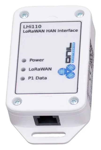 DNIL LHi110, interface LoRaWAN pour port HAN P1 de compteur électrique, vue trois-quarts