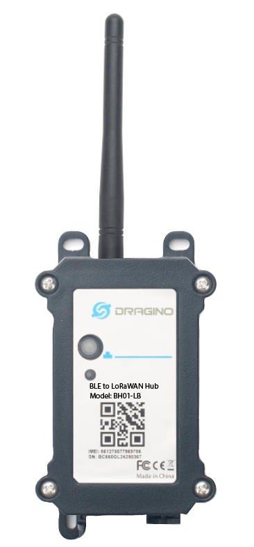 Passerelle Bluetooth vers LoRaWAN Dragino BH01-LB sur pile, vue de face Passerelle Bluetooth vers LoRaWAN Dragino BH01-LB sur pile, vue de face