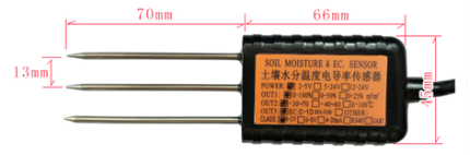 Plan coté de la sonde de sol Dragino DR-SE-6P avec électrodes de 70 mm