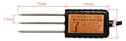 Plan coté de la sonde de sol Dragino DR-SE-6P avec électrodes de 70 mm