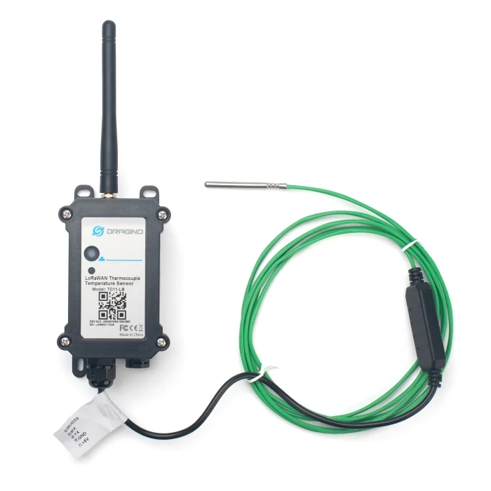 Dragino TC11-LB avec thermocouple de type K vert de 2 mètres