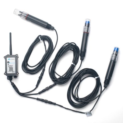 Dragino WQS-LB raccordé à trois sondes de qualité d'eau sur câbles de 5 m