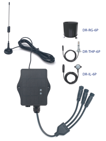 Dragino WSC2-Compact-LS présenté avec pluviomètre, capteur 3 en 1 et capteur de luminosité