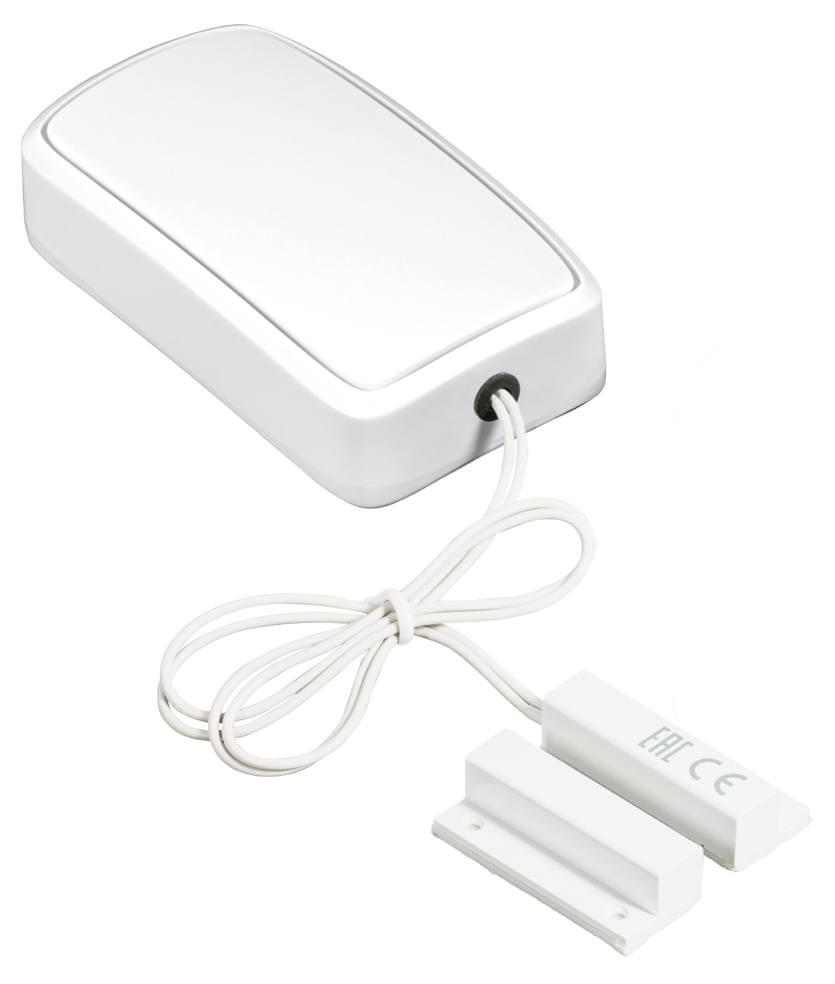 Détecteur d'ouverture Bluetooth Efento avec contact magnétique blanc relié par câble Détecteur d'ouverture Bluetooth Efento avec contact magnétique blanc relié par câble
