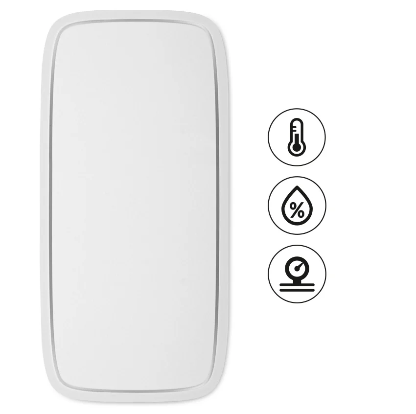 Capteur pression atmosphérique Efento vu de face avec pictogrammes des trois mesures