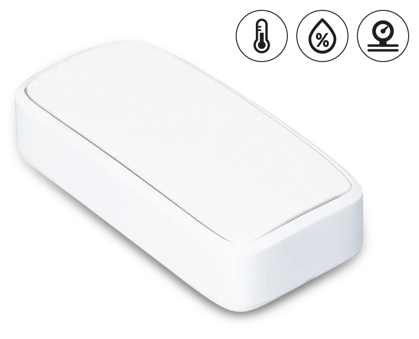 Capteur Efento NB-IoT de pression atmosphérique, température et humidité, vue de trois quarts