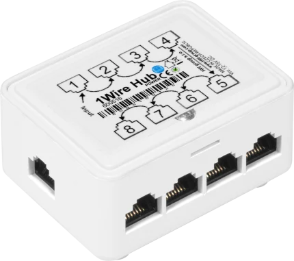 Hub 1-Wire alimenté HWgroup 1-Wire Hub Power avec ports RJ11, vue de trois quarts