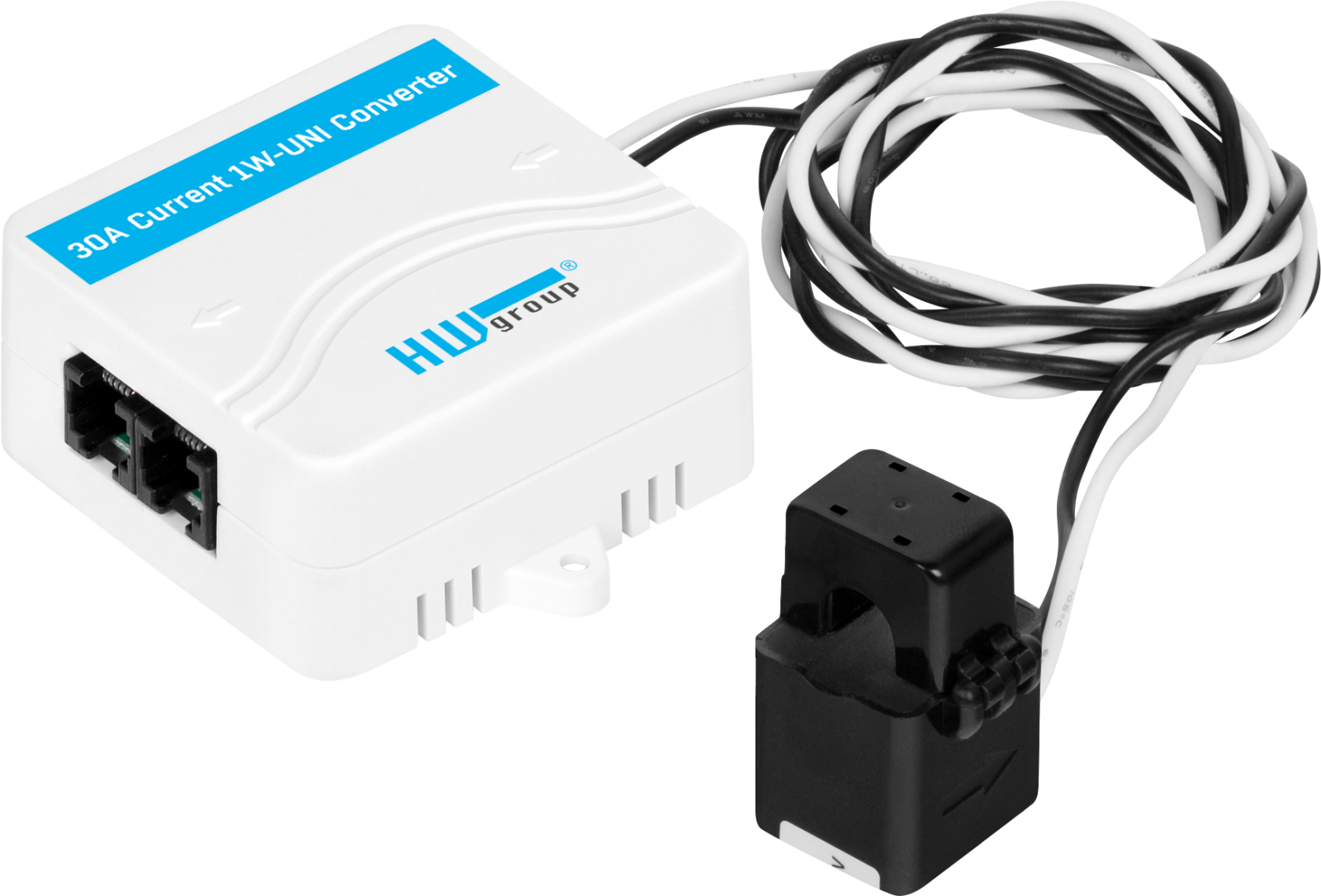 Capteur de courant AC HWgroup 1W-UNI 2 avec convertisseur RJ11 et tore ouvrant Capteur de courant AC HWgroup 1W-UNI 2 avec convertisseur RJ11 et tore ouvrant