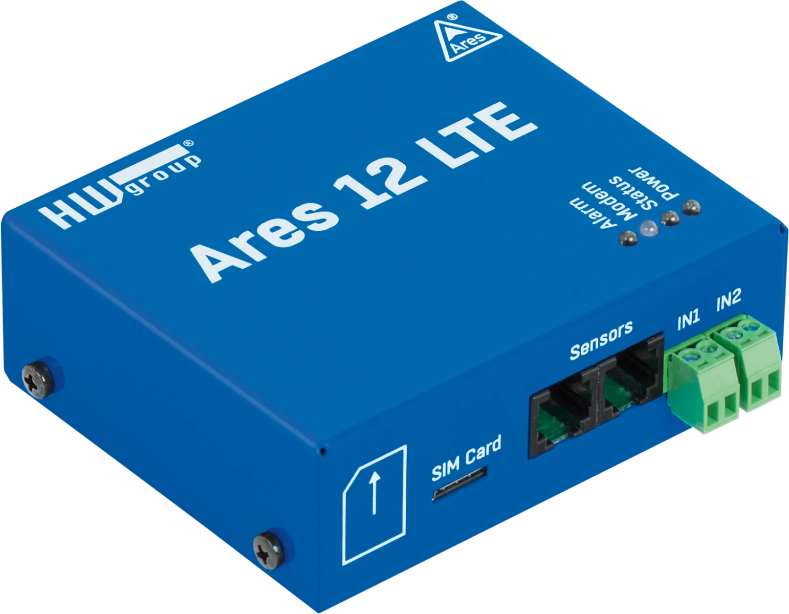 Boîtier de supervision 4G HWgroup Ares 12 LTE, vue de trois quarts avec antenne
